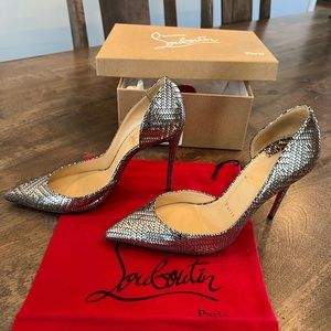 Christian Louboutin Iriza 100, Kid Lame Gourmette, Antic Silver